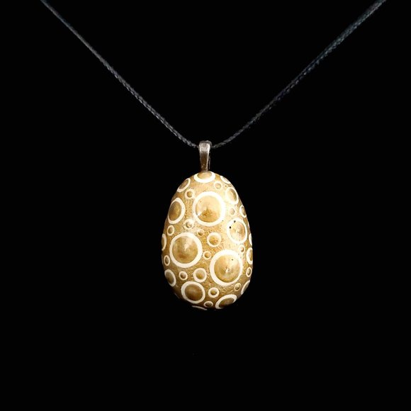 Hand Painted Dot Art Pendant. Gold with Parchment and Gold Spheres - Picture 1 of 16